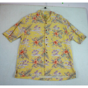 Joe Marlin‎ Yellow Hawaiian Button Up Pocket Shirt Size XXL Floral Short Sleeve